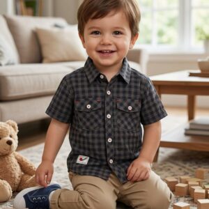 Boys Cotton Check Half Sleeve Shirt